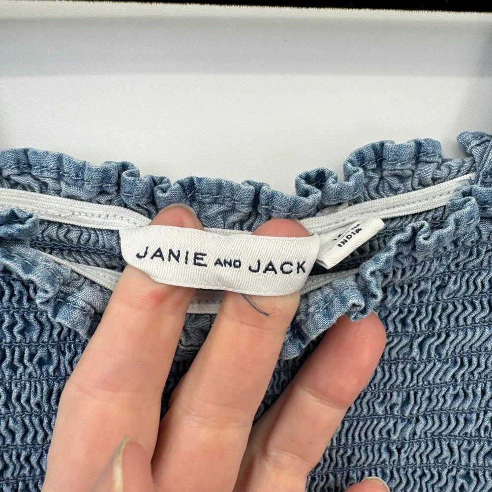 Janie and Jack Girls Blue Cotton Smocked Chambray Ruffle Dress Size 14